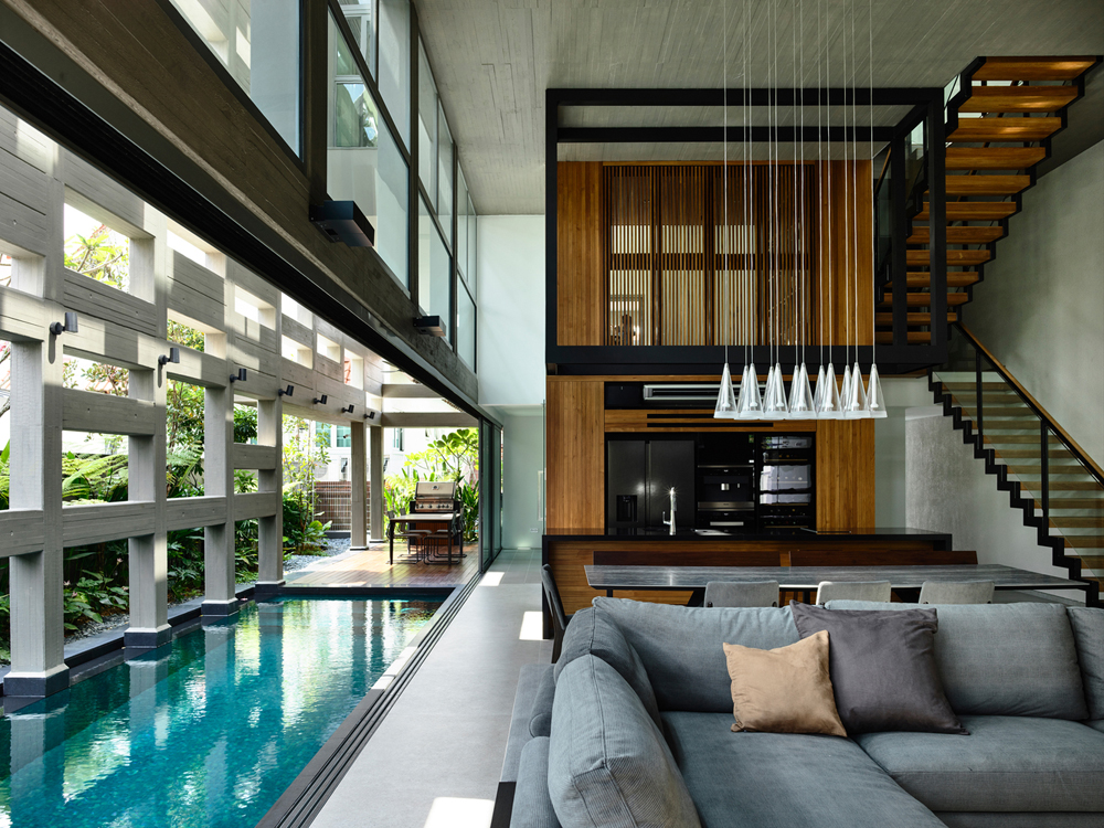 Indoor Outdoor Courtyard Swimming Pool Runs Deep into a 