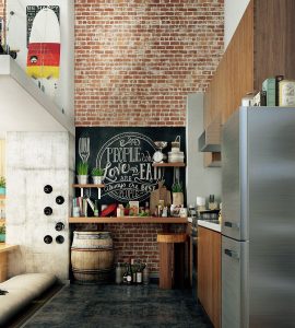 Loft Kitchen with Brick Wall