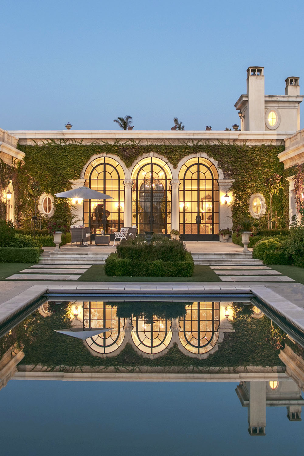 Classical Columns and Arched French Doors