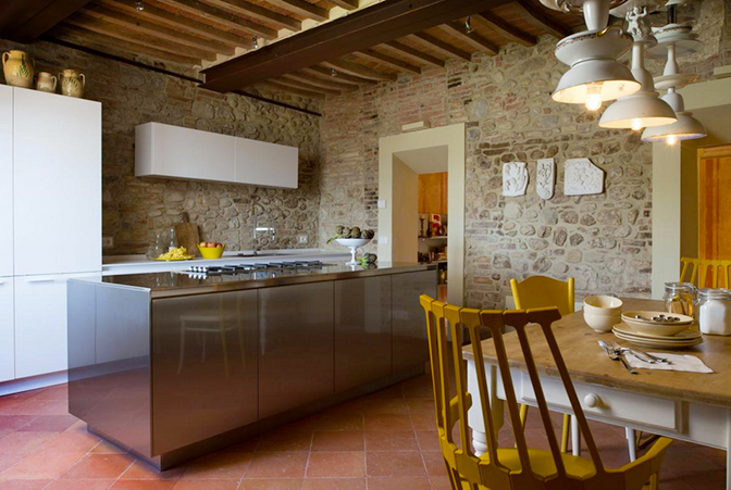 Gourmet Kitchen With Stone Walls