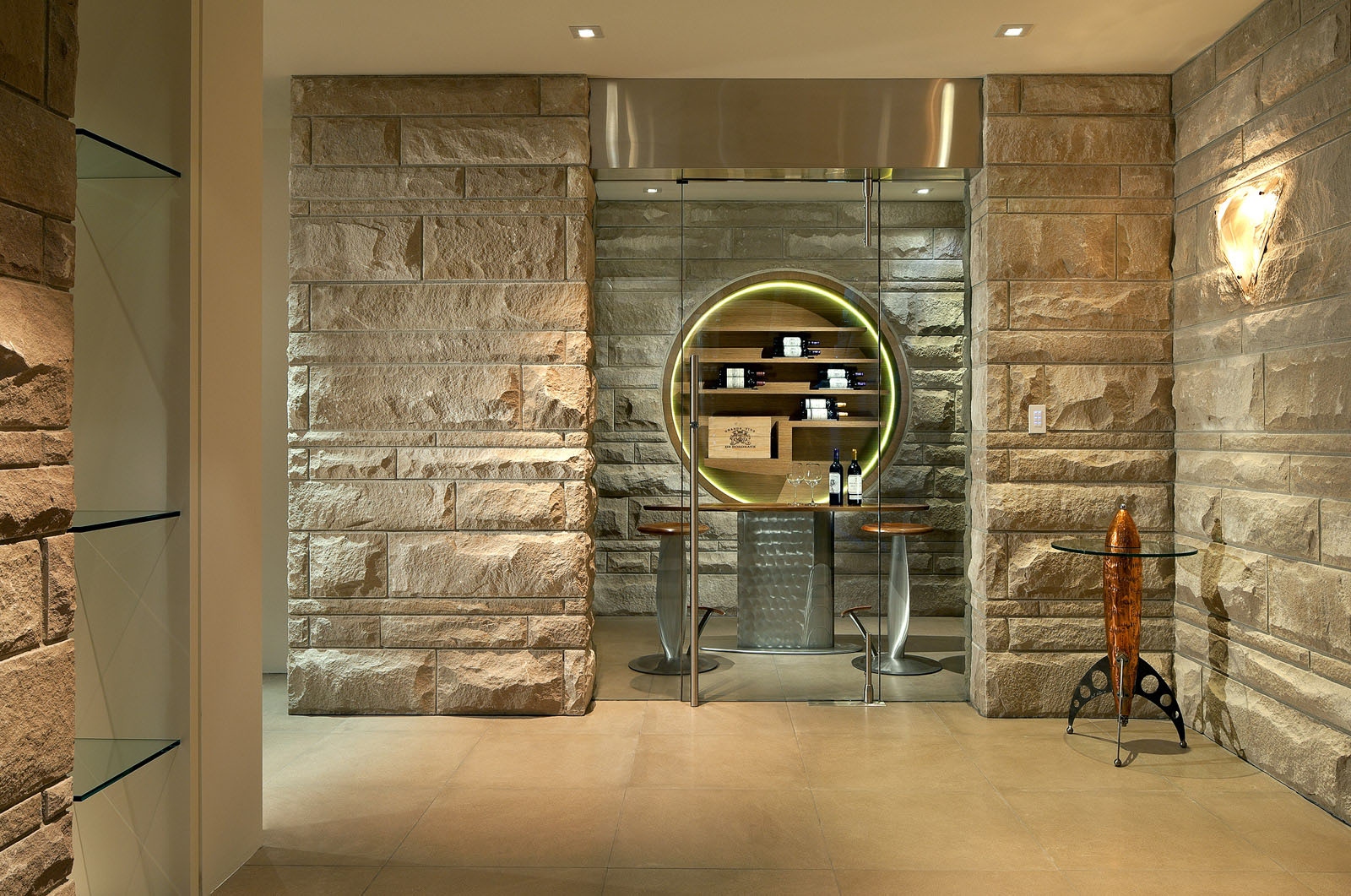 Modern Wine Cellar with Stone Walls