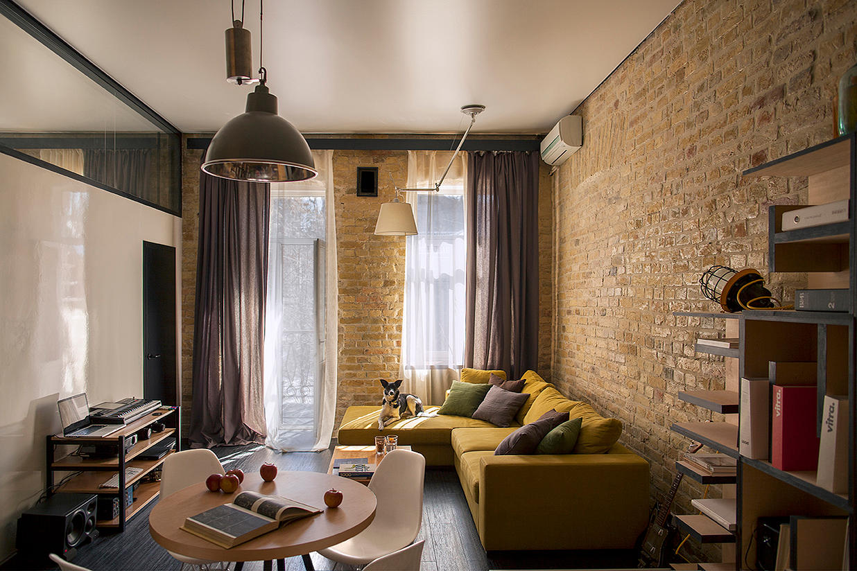 Modern Living Room with Brick Wall