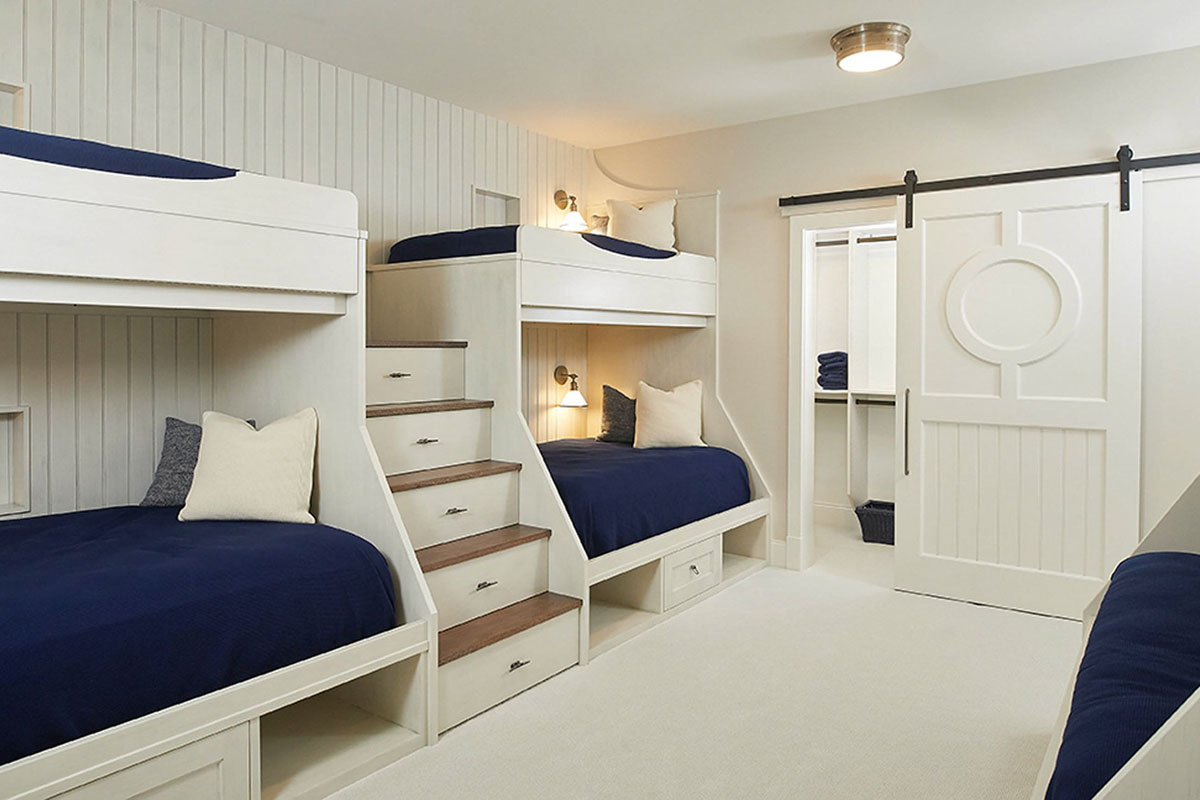 Nautical Style Bunk Bedroom with Barn Door