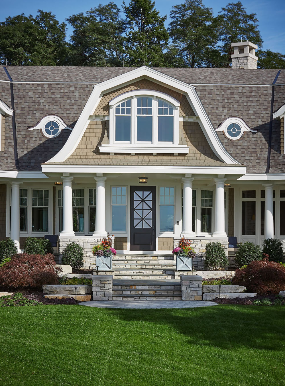 Beach House Front Entrance with Classical Columns