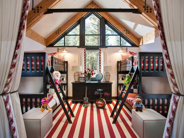 Modern Country Home Kids' Bedroom with Bunk Beds