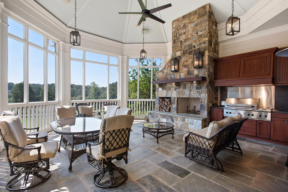 Screened Porch with Stone Fireplace