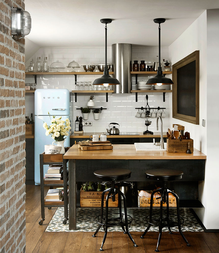 Modern Loft Kitchen with Vintage Appliances