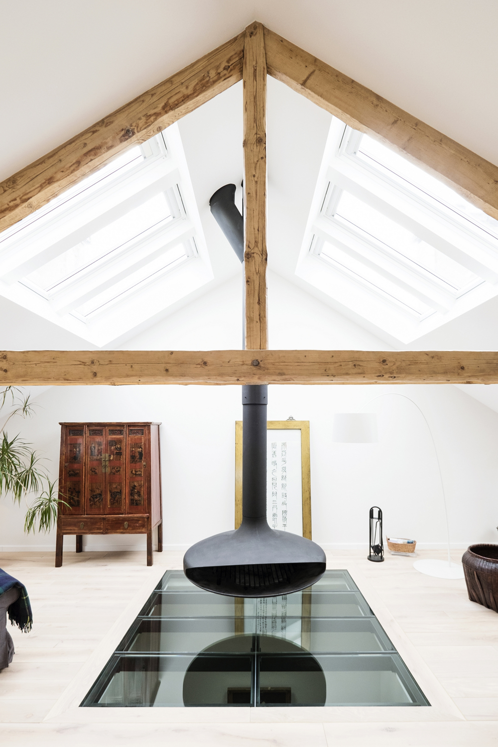 Modern Attic with Fireplace