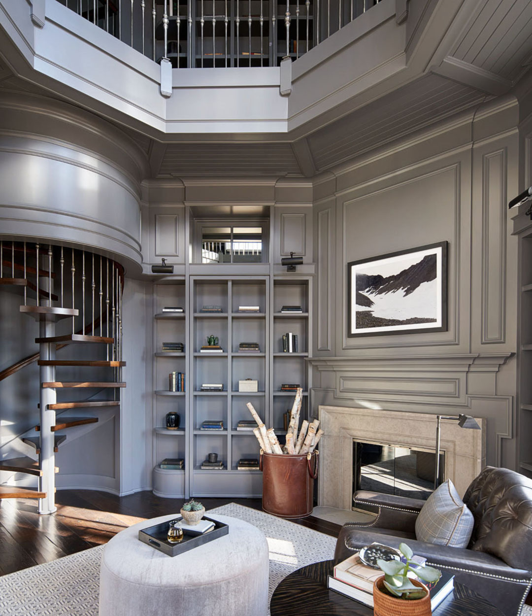 Paneled Library with Spiral Staircase