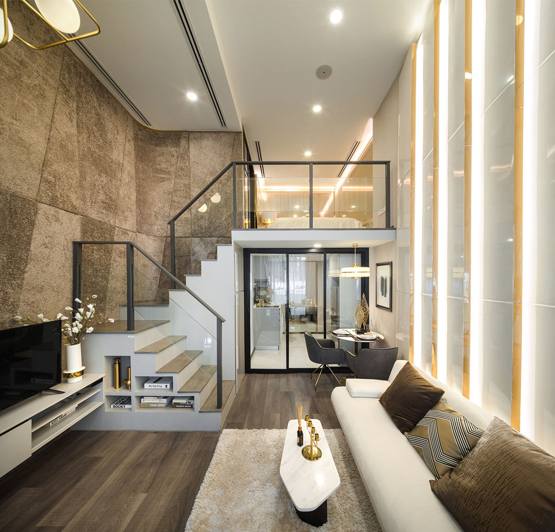 luxurious compact modern condo apartment with double height