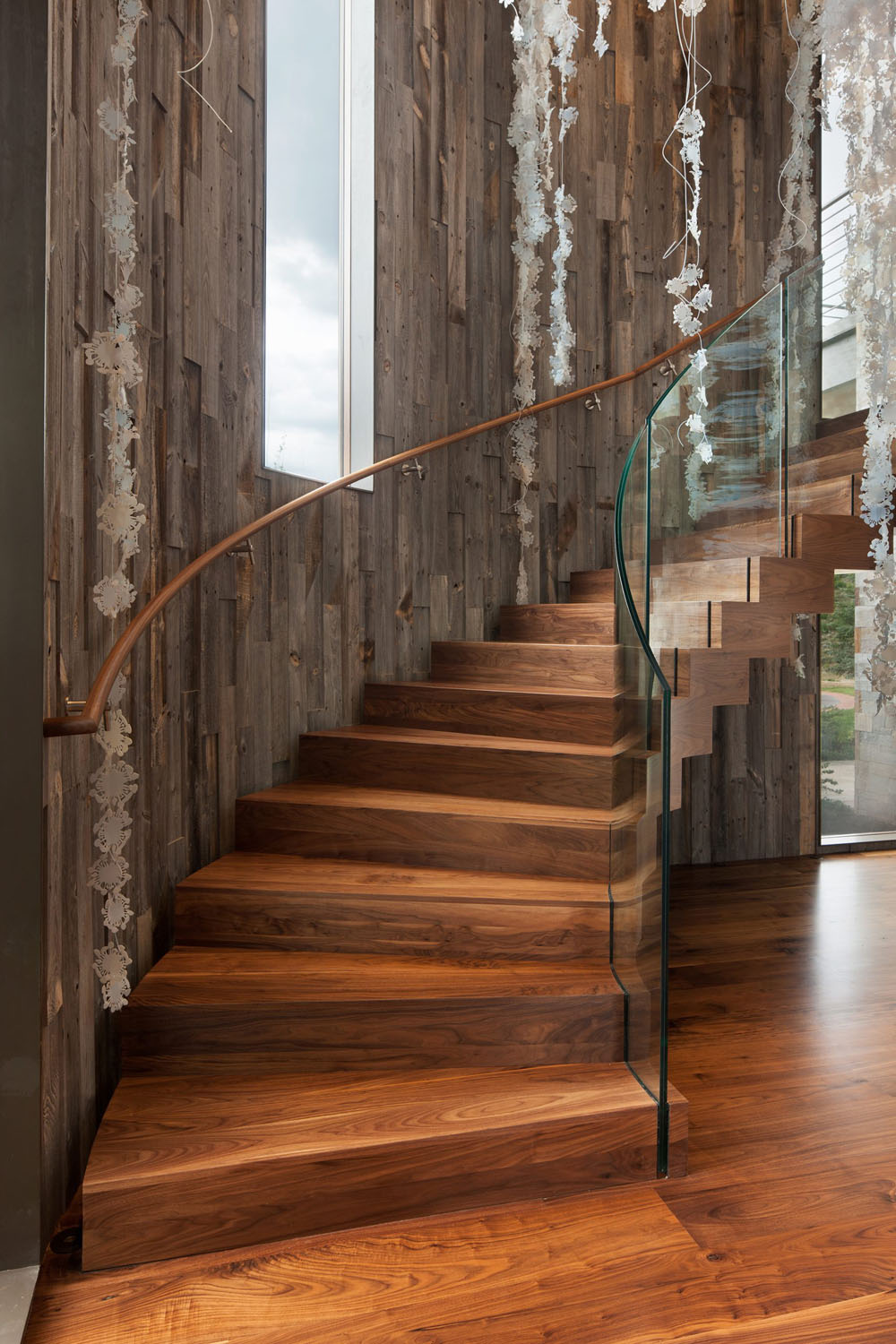 Circular Wood and Glass Staircase