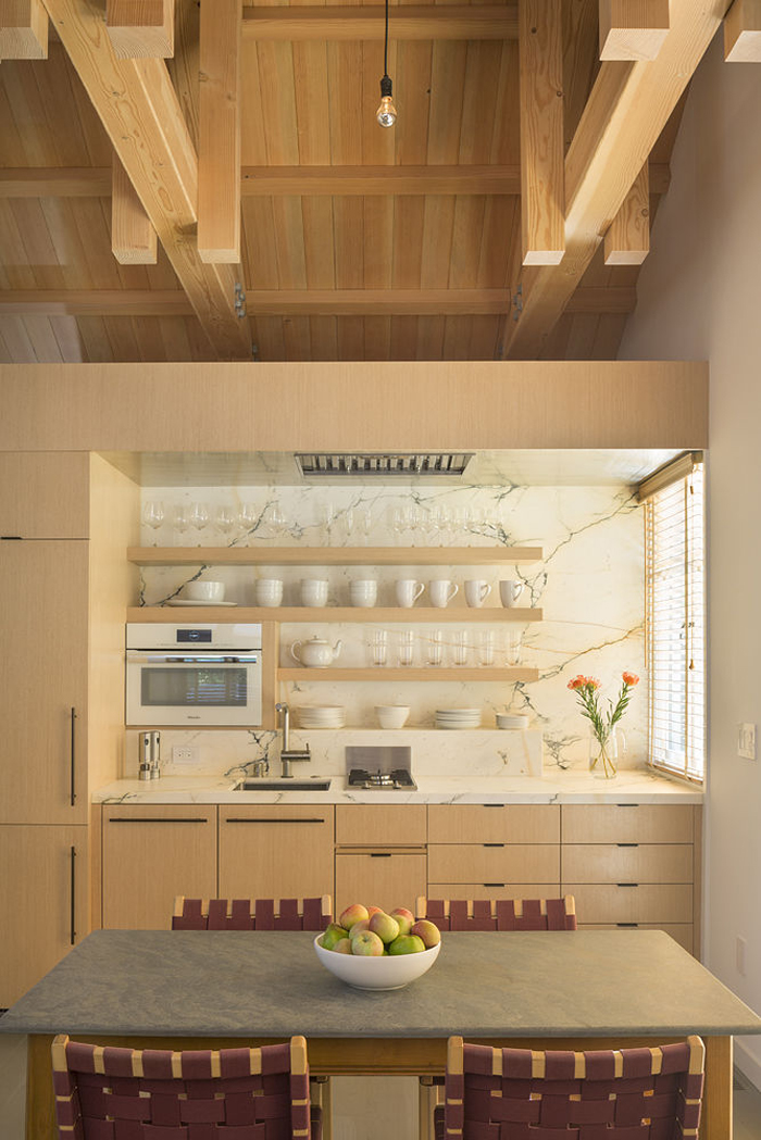 Small Kitchen Unit with Modern Wood Cabinet and Marble countertop