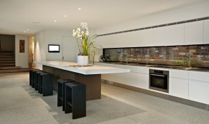 Sleek Modernist Kitchen with Brick Wall