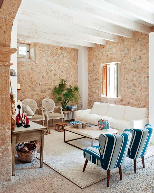 Rustic Mediterranean Stone House Living Room