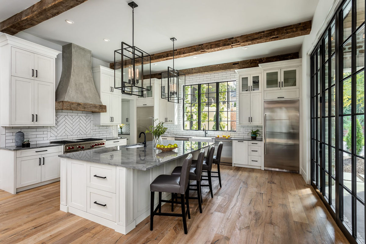 Modern Kitchen with Reclaimed Wood Beams