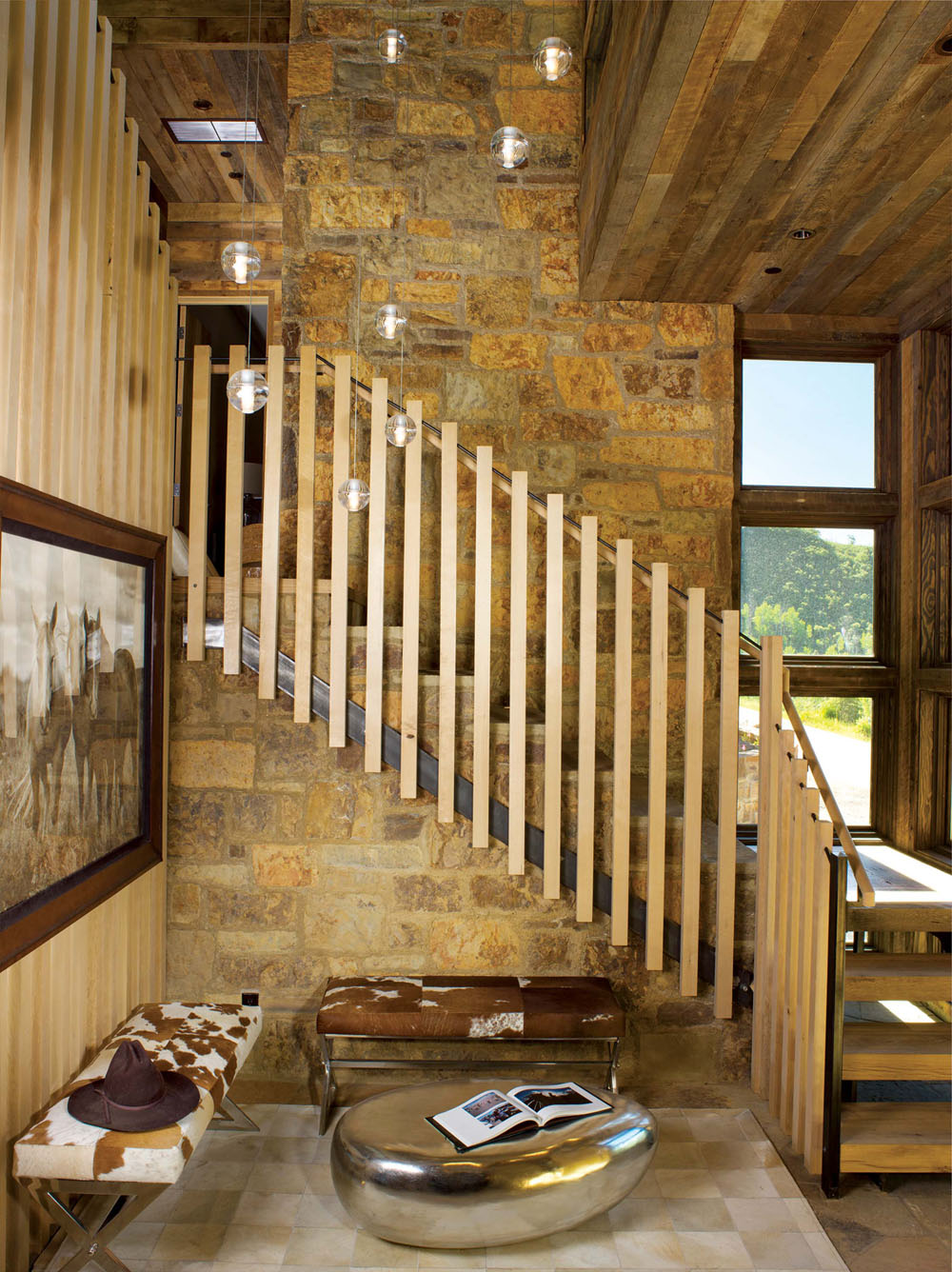 Rustic Wood and Stone Staircase