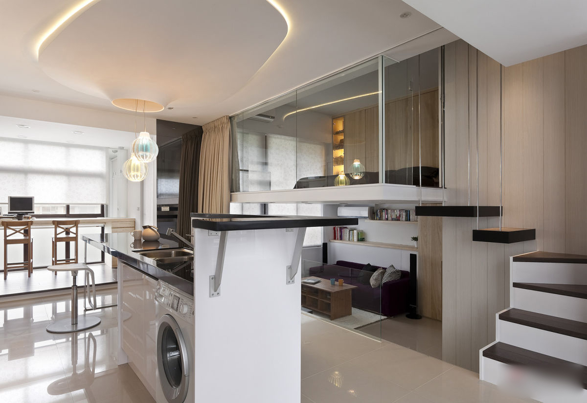 Modern Small Apartment With Open Plan, Modern Loft Bedroom Design Ideas