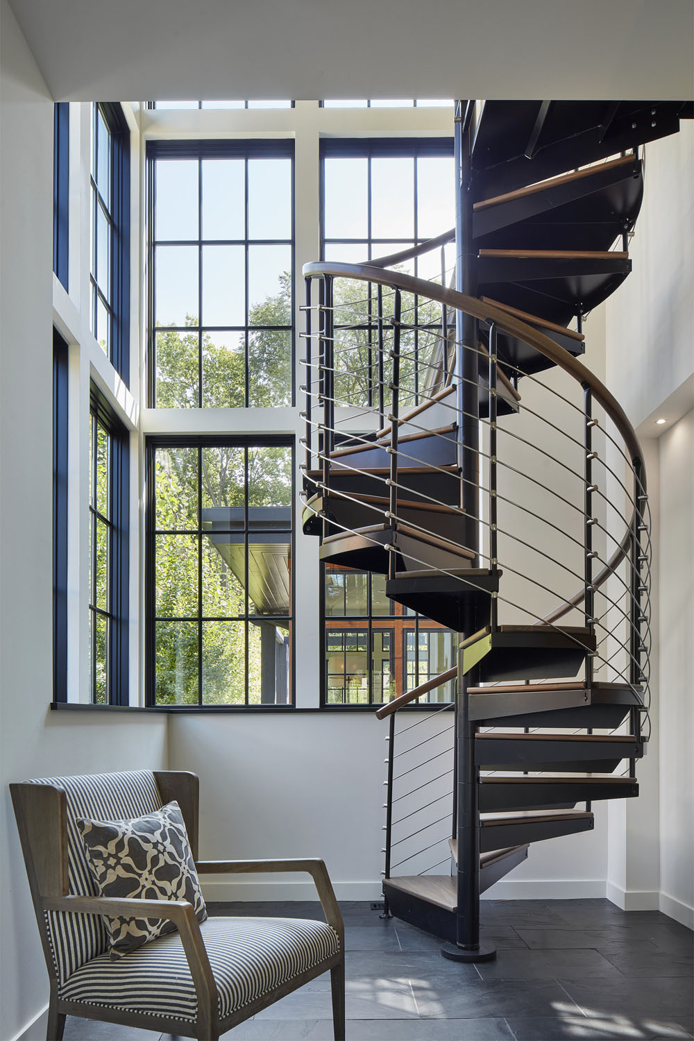 Modern Wood and Metal Spiral Staircase