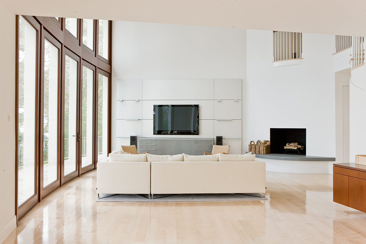 Living Room with Curved Wall of Windows