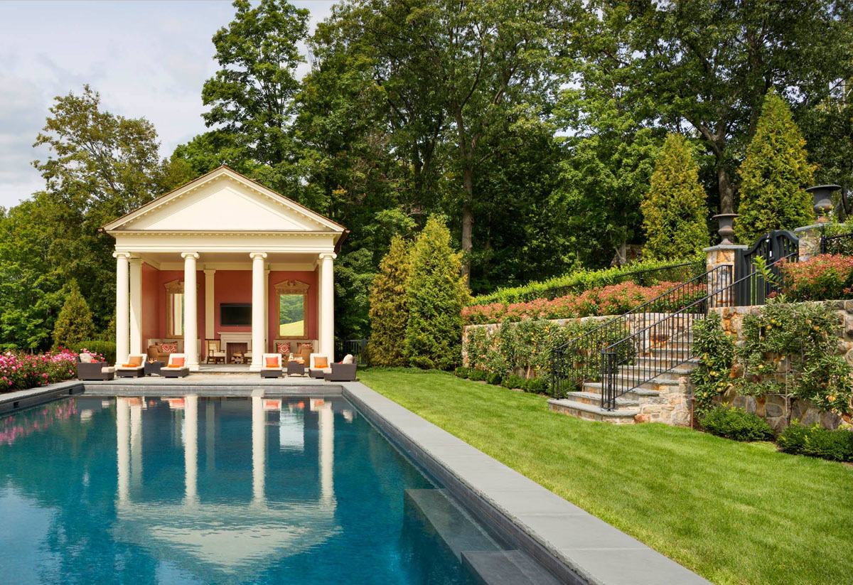 Greek Revival Temple-Like Columned Pool House