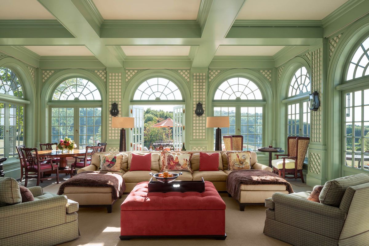 Green Interior Decor with Arch Windows