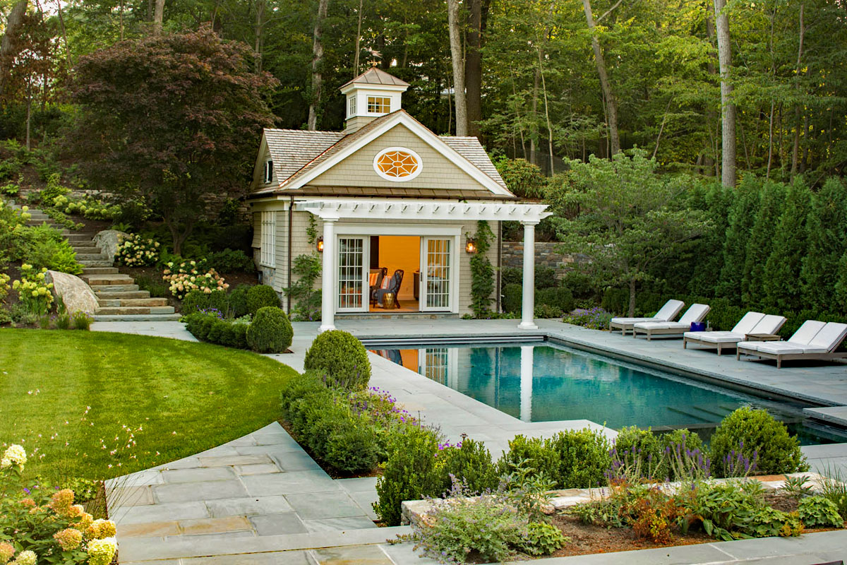 Poolside Paradise with Shingle-Style Pool House
