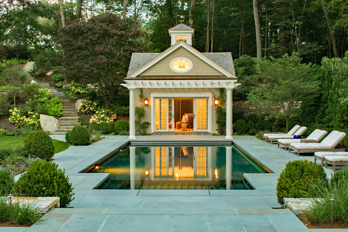 Shingle-Style Pool House with Cupola
