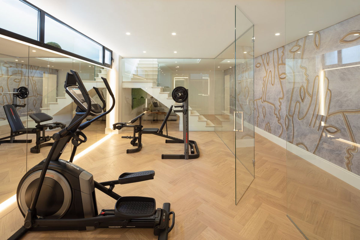 Modern Basement Gym with Glass Walls