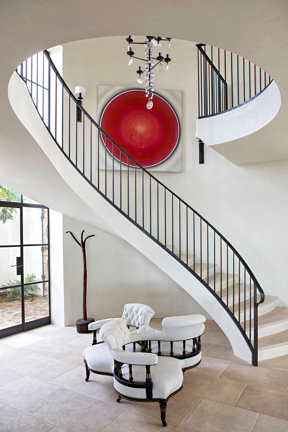 Entry Foyer Dramatic Curved Staircase