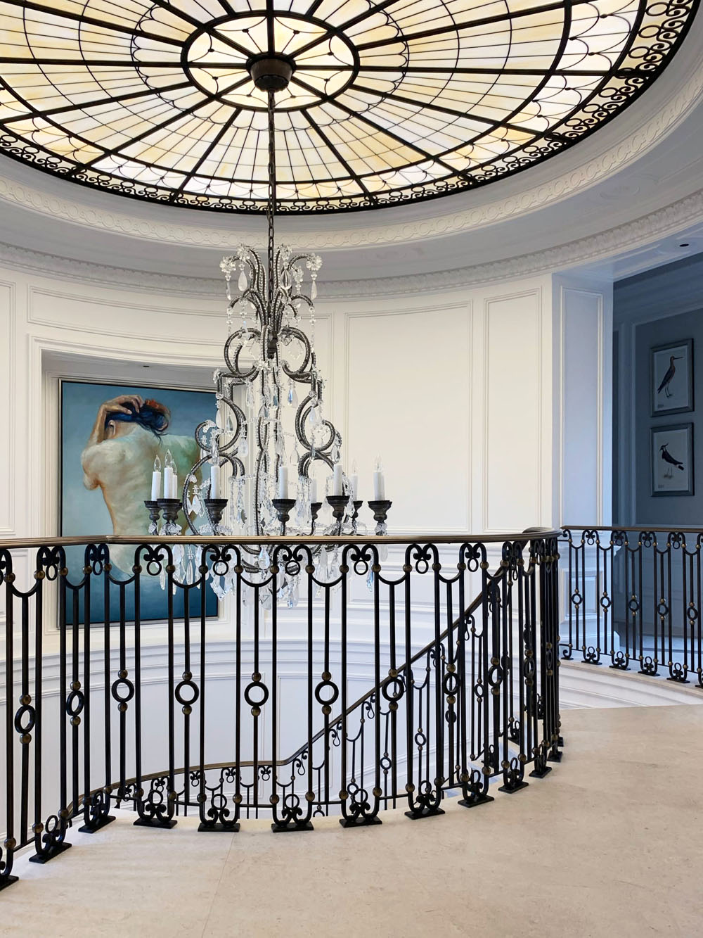 Central Staircase with Leaded-Glass Circular Skylight