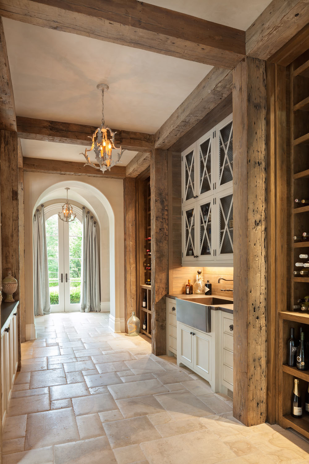 Wine Cellar with Old Reclaimed Wood Beams