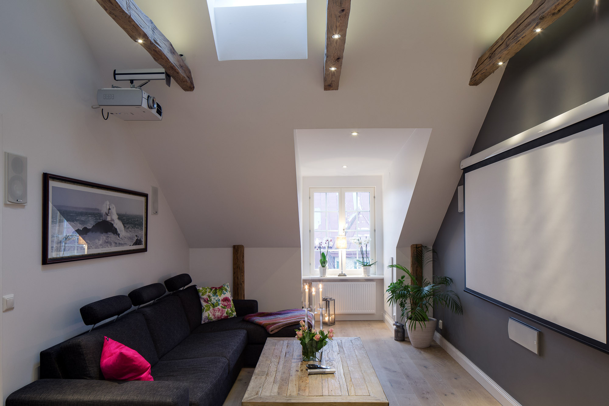 Modern Apartment with Exposed Wood Beams