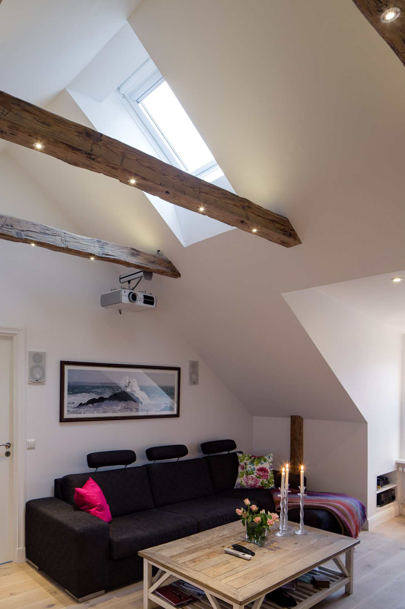 Wood Beams with Modern Lights