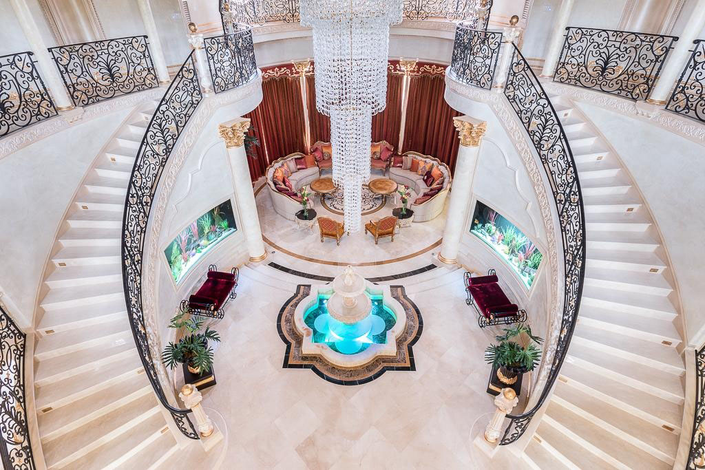 Grand Mansion Interior with Curve Staircases