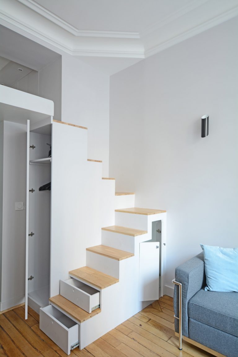 Functional Micro Studio Apartment in Paris with Sleeping Loft