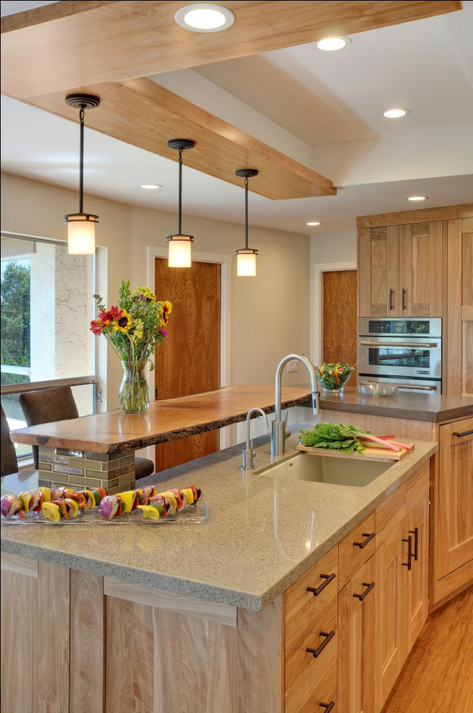 Contemporary Kitchen with Quartz Countertops and Red Birch Cabinets