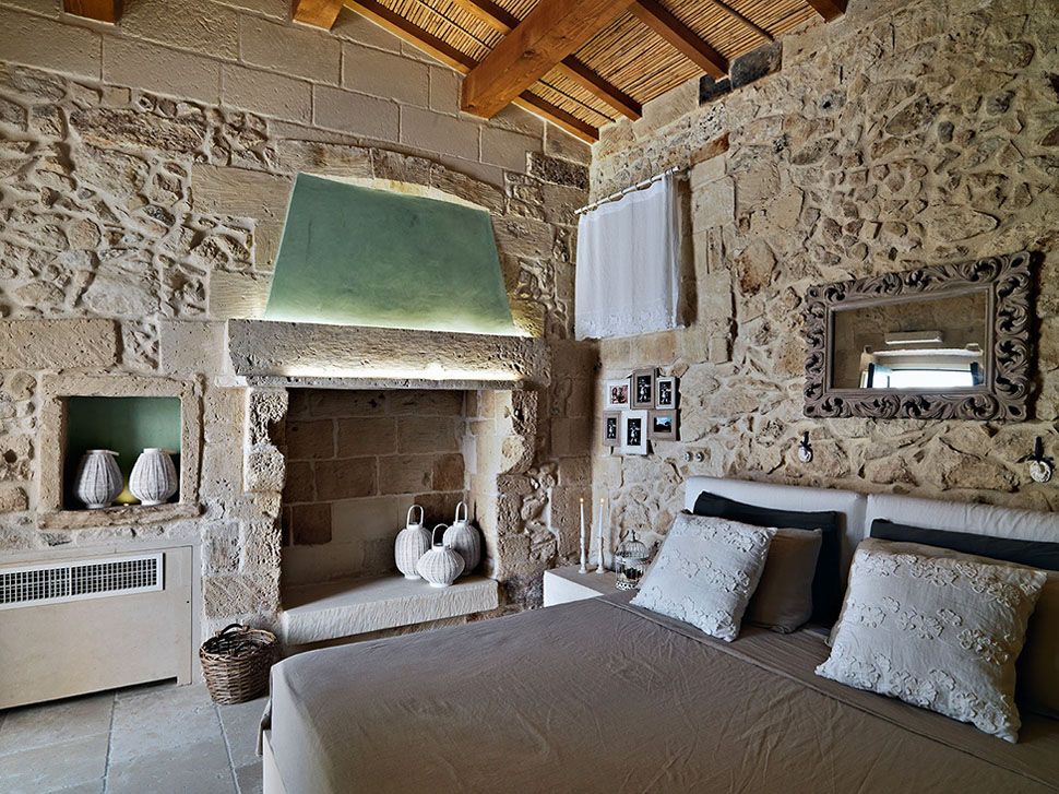 Bedroom with Stone Fireplace