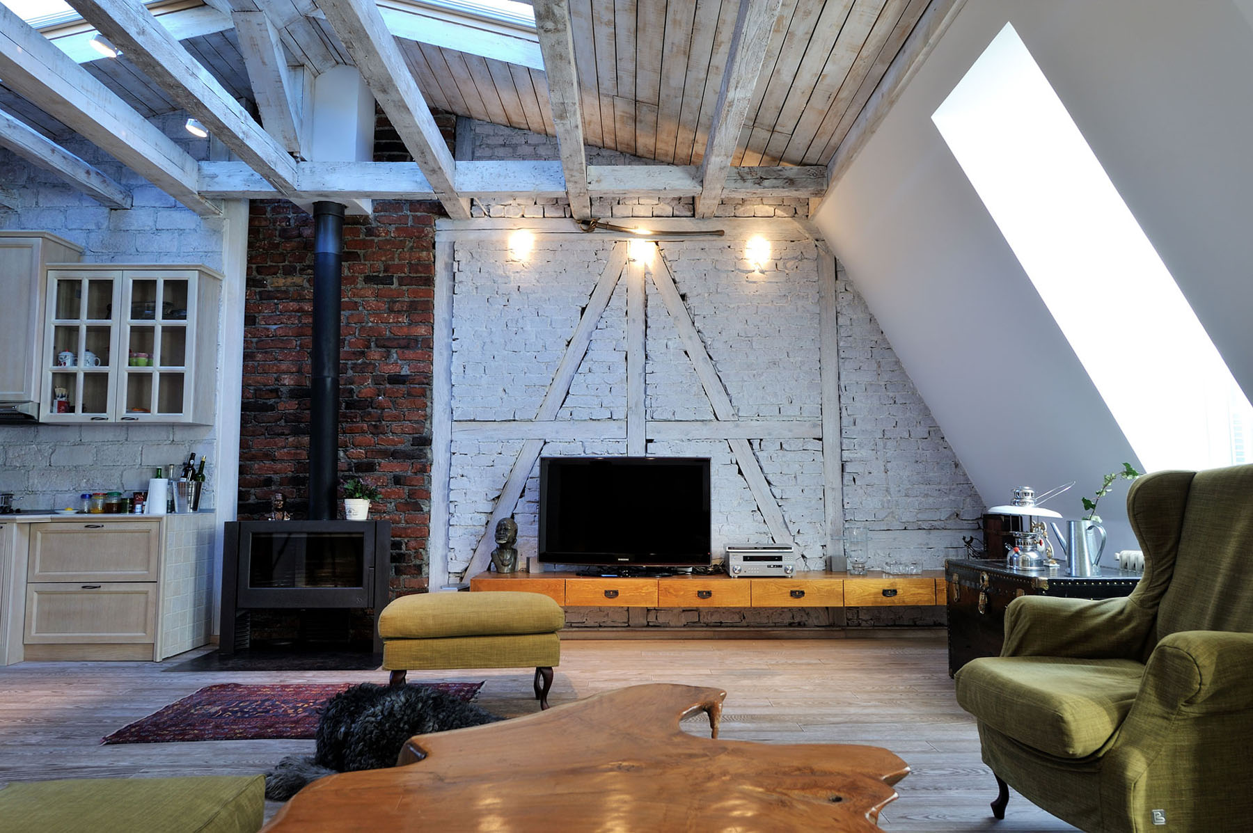 FOCUS Fireplace in Rustic Modern Apartment