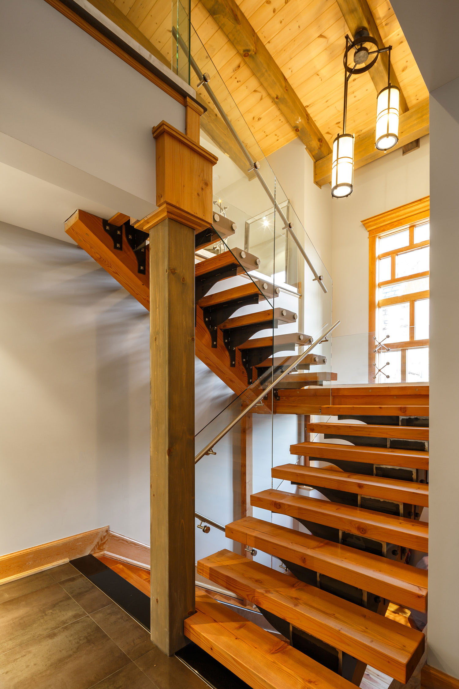 Modern Timber Staircase with Glass