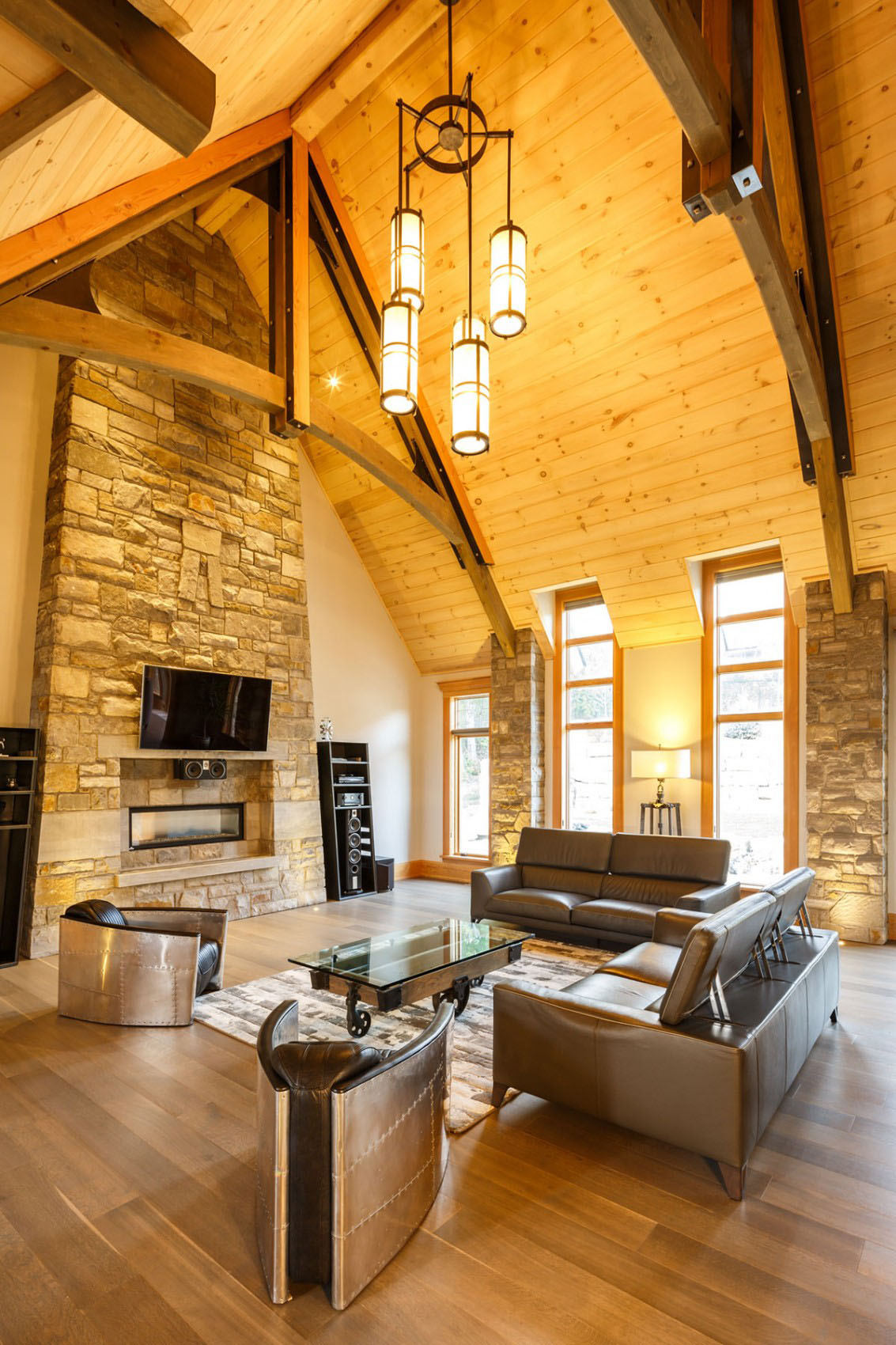 Timber Stone House with Cathedral Ceilings