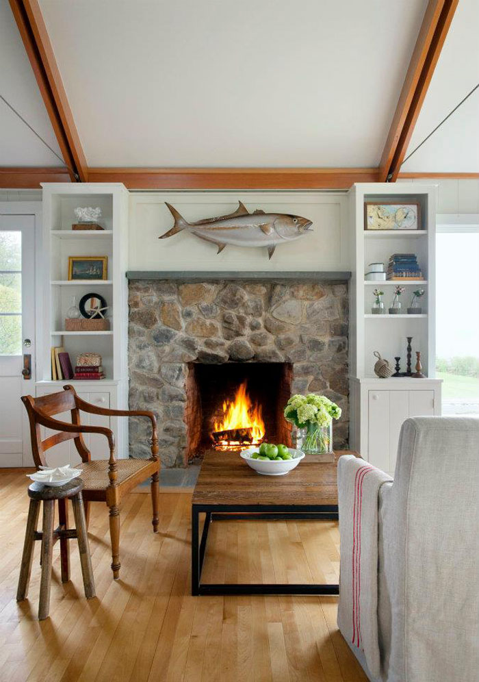 Beach House Stone Fireplace