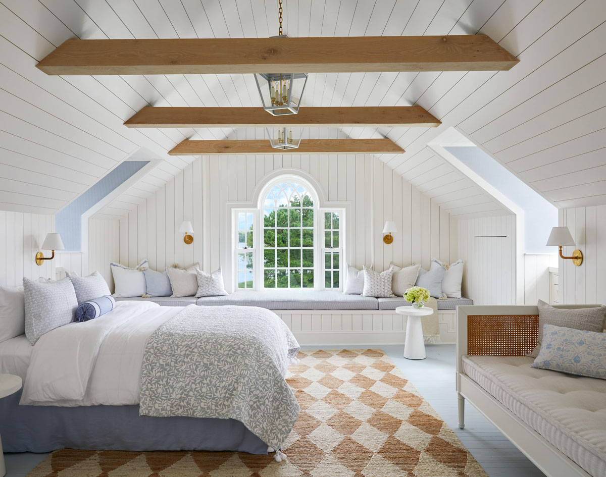 Bedroom with Vaulted Ceilings and Palladian Windows