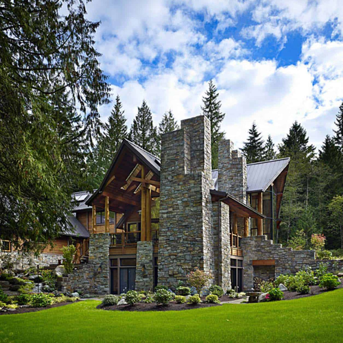 Rustic Contemporary Stone and Log Alpine Home