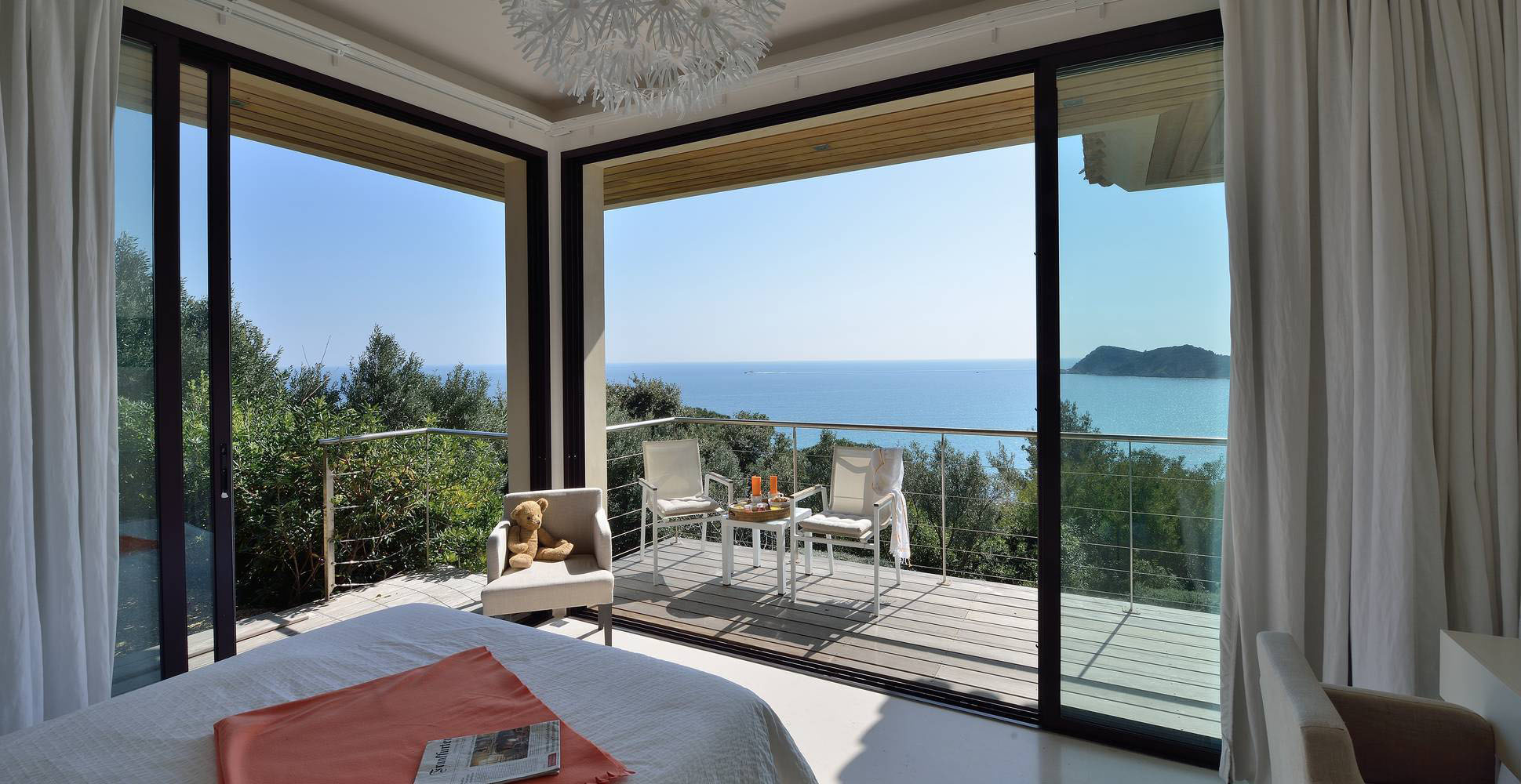 Modern French Riviera Home Ocean View Bedroom