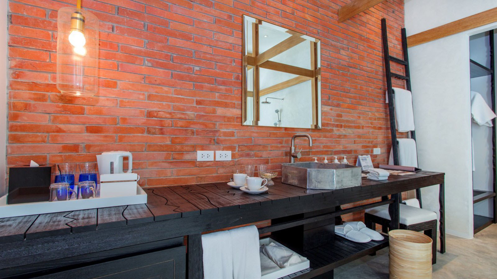 Bathroom With Brick Wall