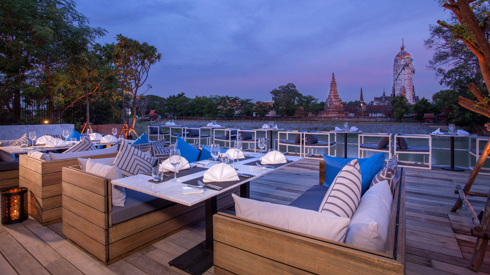 Terrace with View of Chao Phraya River and Phutthaisawan Temple