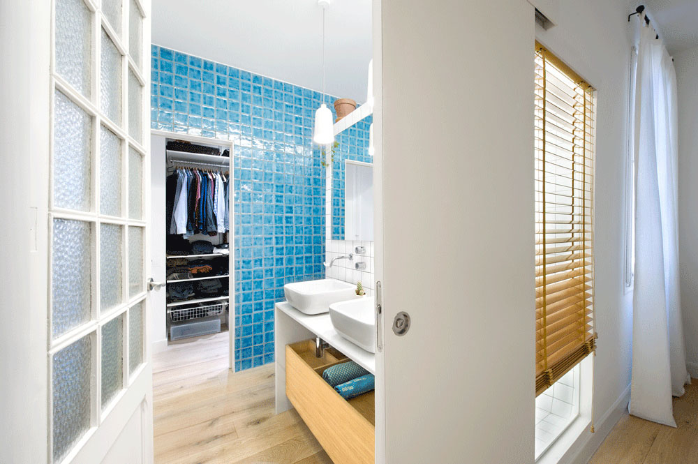 Bathroom with Turquoise Wall Tiles