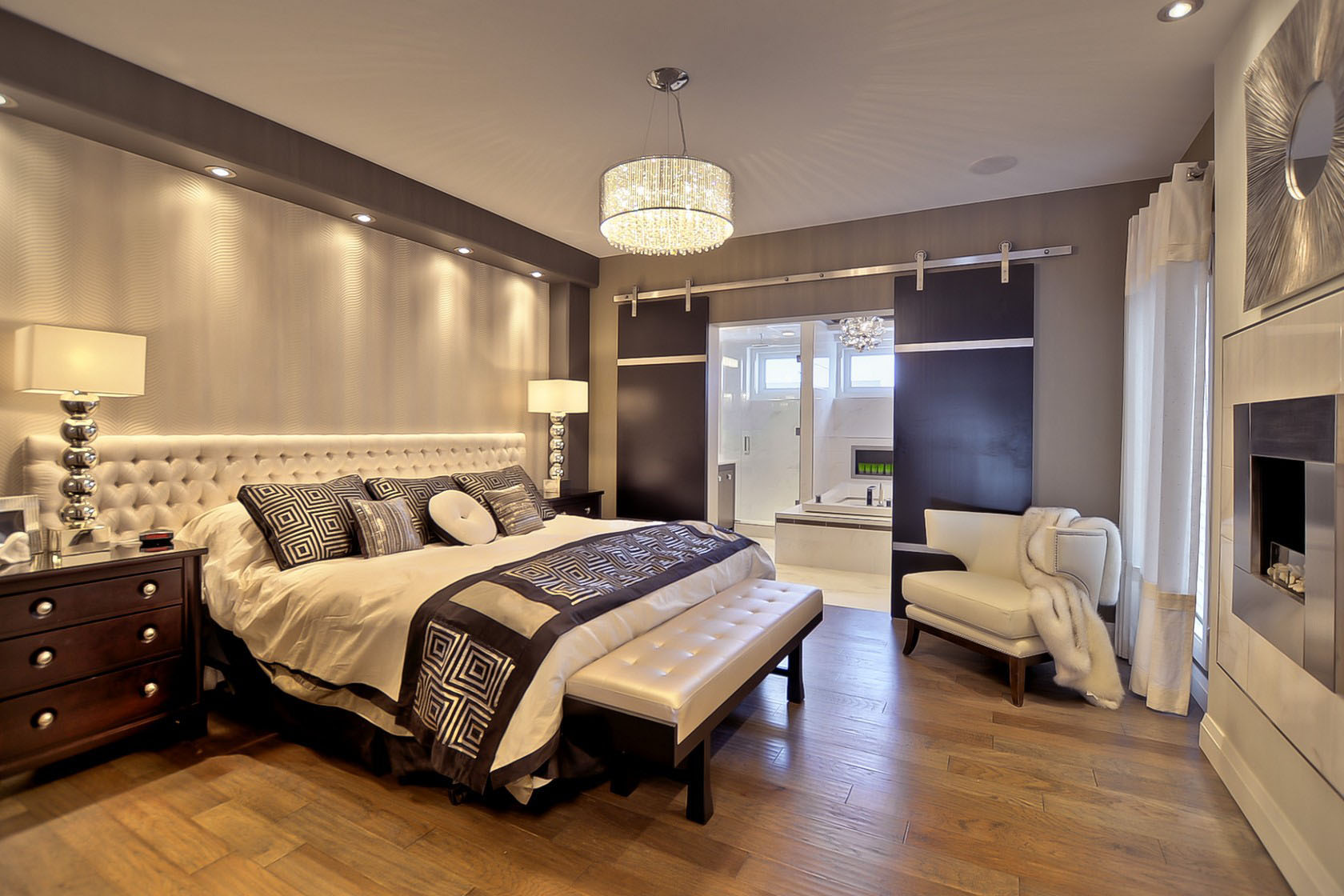 Contemporary Master Bedroom with Modern Barn Doors