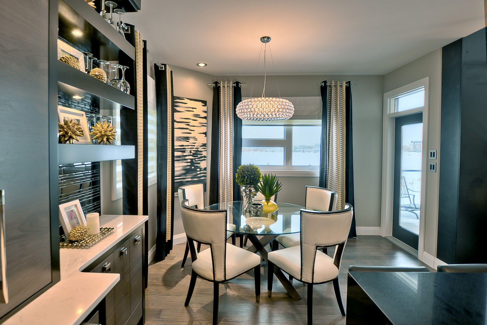 Elegant Contemporary Dining Room with White Leather Chairs