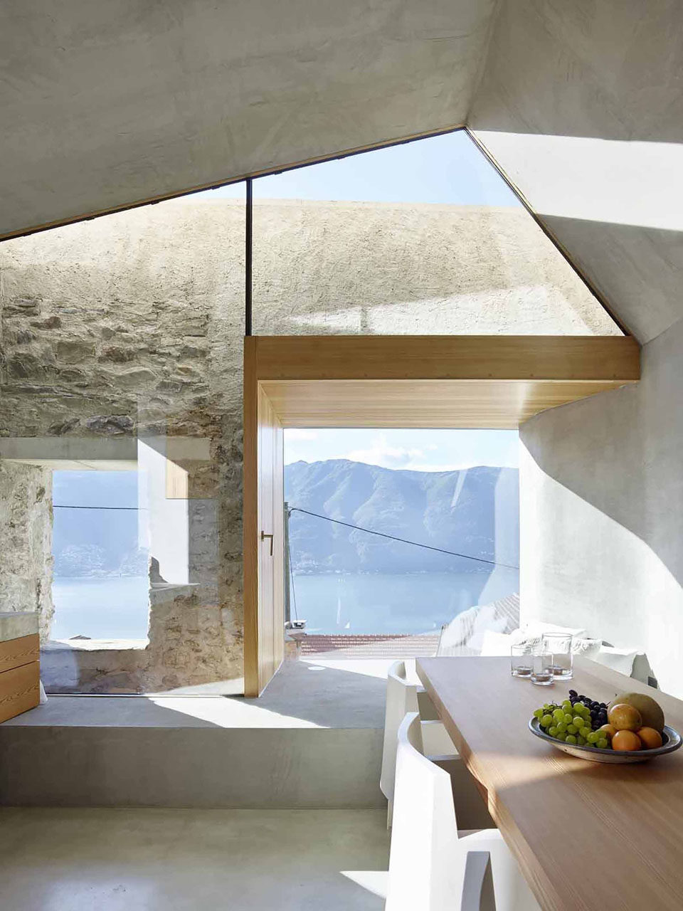 Modern Glass Windows with Old Stone Walls
